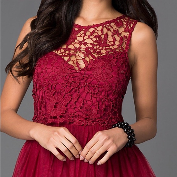 🆕NWT Burgundy Red Lace Bow Back Fit & Flare Dress - Picture 2 of 8